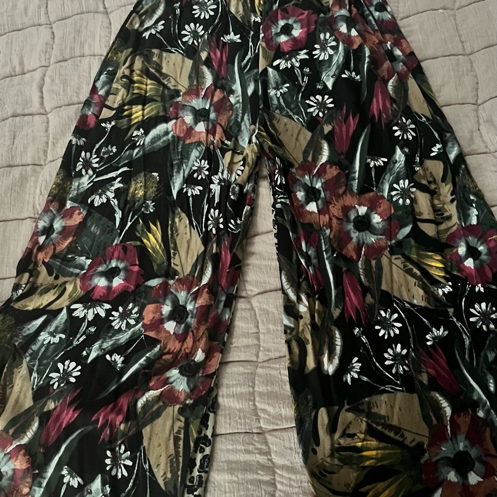 Free People Black Floral Wide Leg Pants